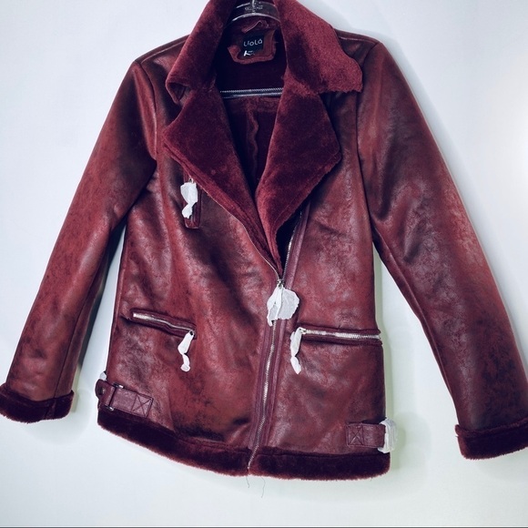 Merlot Aviator Moto Jacket Liola Italian Fashion - Picture 6 of 13